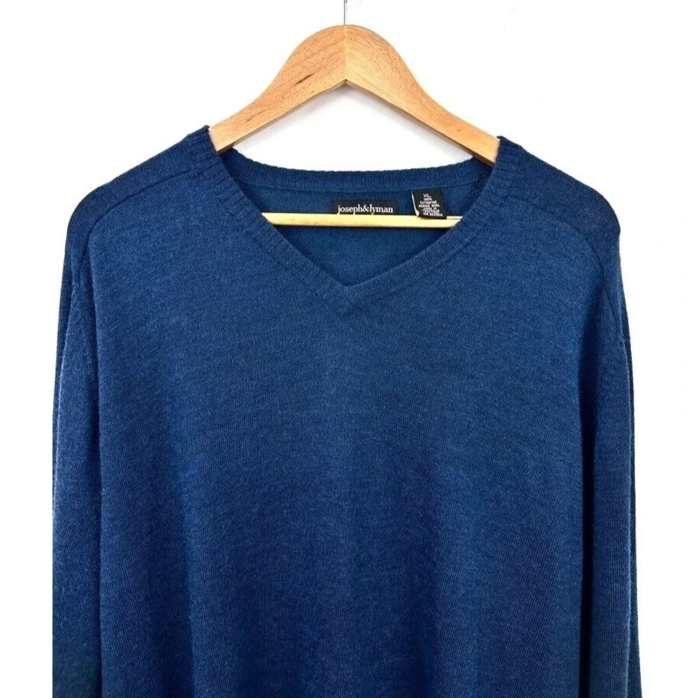 Joseph &‎ Lyman Merino Wool Sweater Mens XL Blue V Neck Classic Old Money Preppy